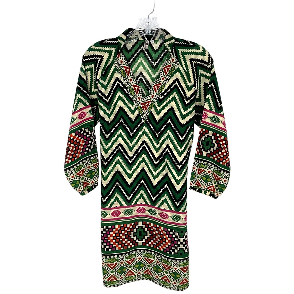 Kut from the Kloth Dress Women XS Tribal Multicolor Puff Sleeve Boho Cultural